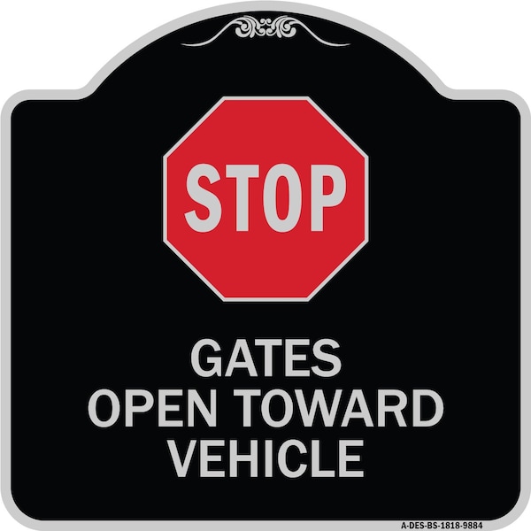 Designer Series-Stop Gates Open Toward Vehicle Black & Silver Alum, 18" x 18", BS-1818-9884